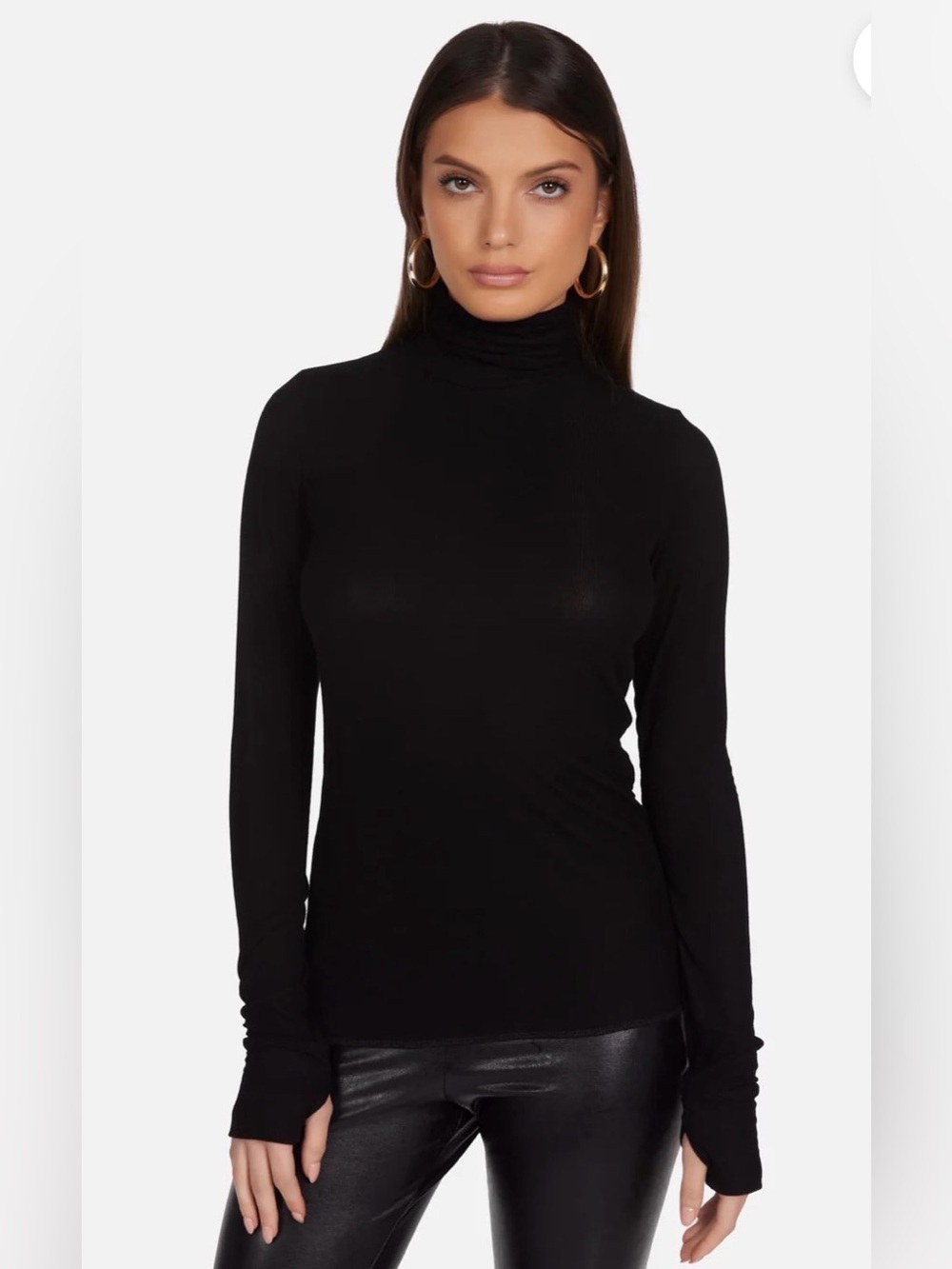 Michael Lauren Arlen Fitted Long Sleeve Black Turtleneck Top Size XS minimalist